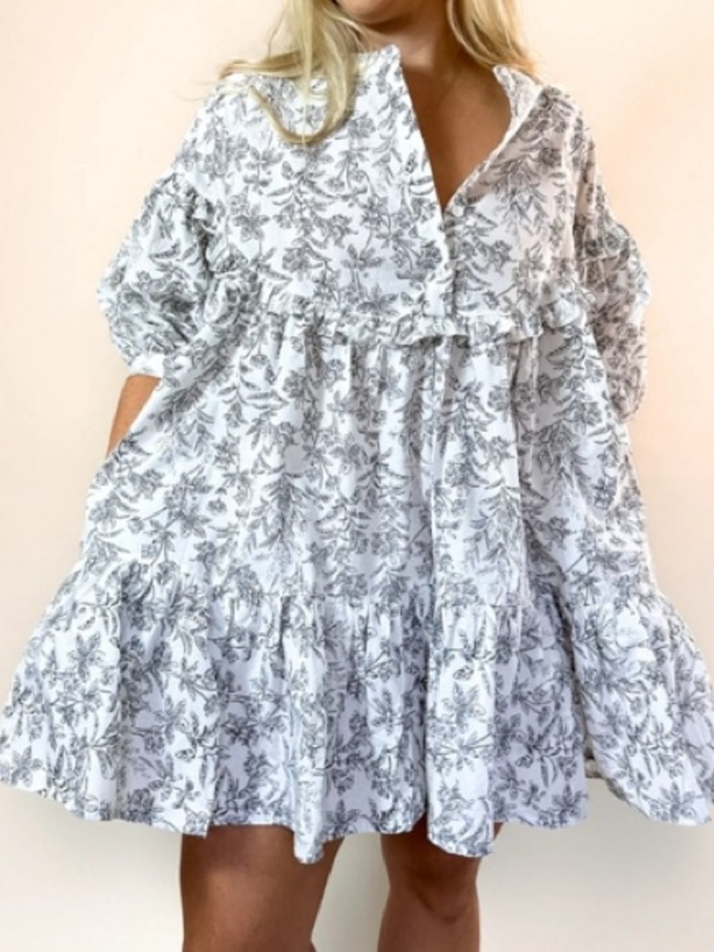 Bucket List Fall Fields Black and White Floral Print Dress